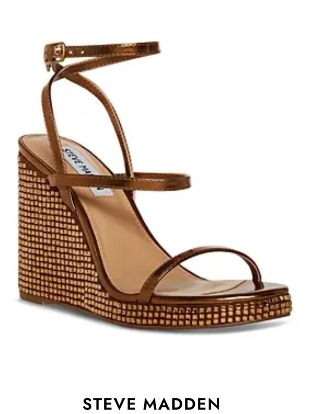 Steve Madden Bronze Rhinestone Upside Wedge Sandals Size 10 Bronze Sparkly Glam